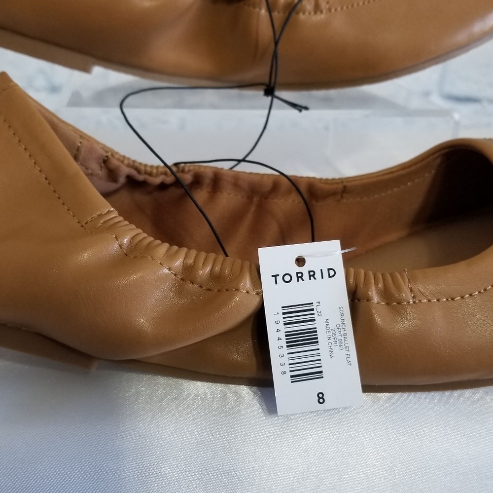 Torrid Scrunch Ballet Flats Shoes Size 8 Tan Cognac Brown Wide Width Neutral New - Picture 14 of 16